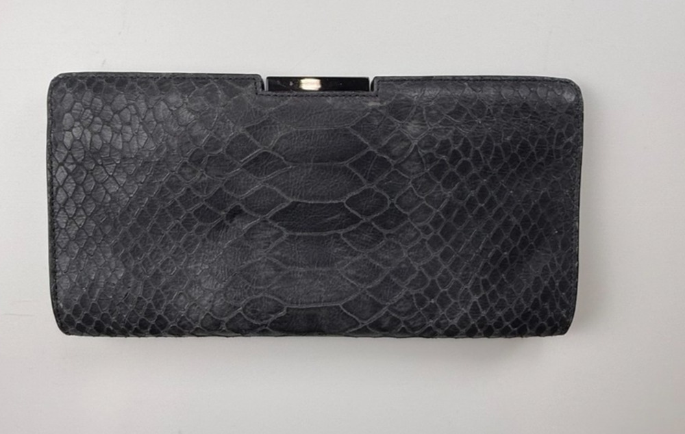 Milly gray leather embossed pythonn clutch